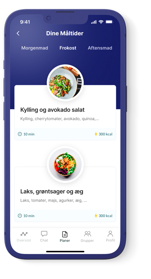 Et eksempel på madplaner i appen